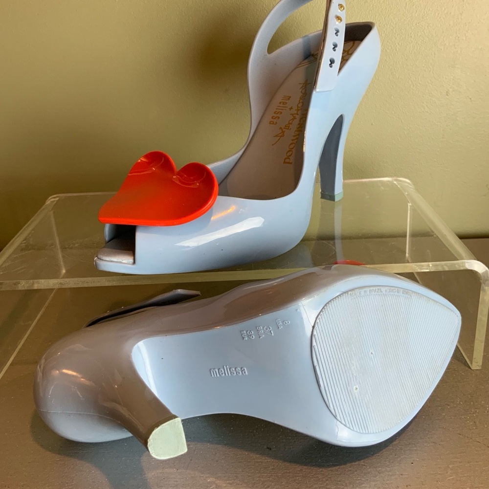 Vivienne Westwood Anglomania Slingback Peep-Toe with Red Heart Accents 8 - Picture 3 of 6